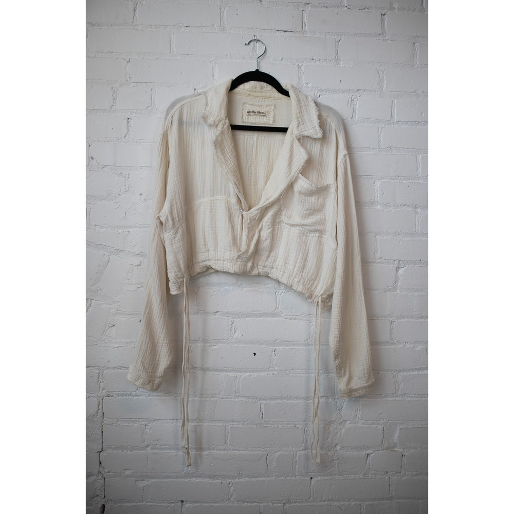 We The Free Free People Ivory Gauze Cropped Drawstring Top Shirt Small